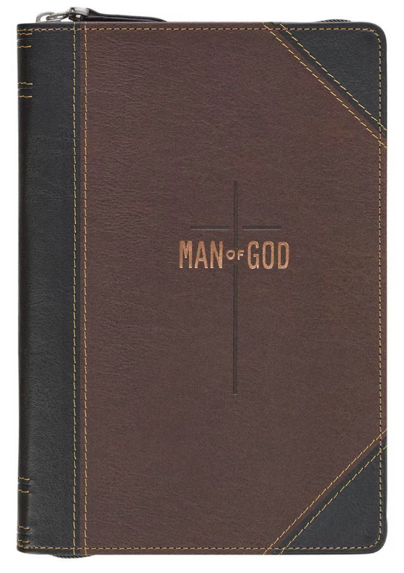 Man of God Espresso Brown and Walnut Faux Leather Classic Journal with Zipper Closure - 1 Timothy 6:11