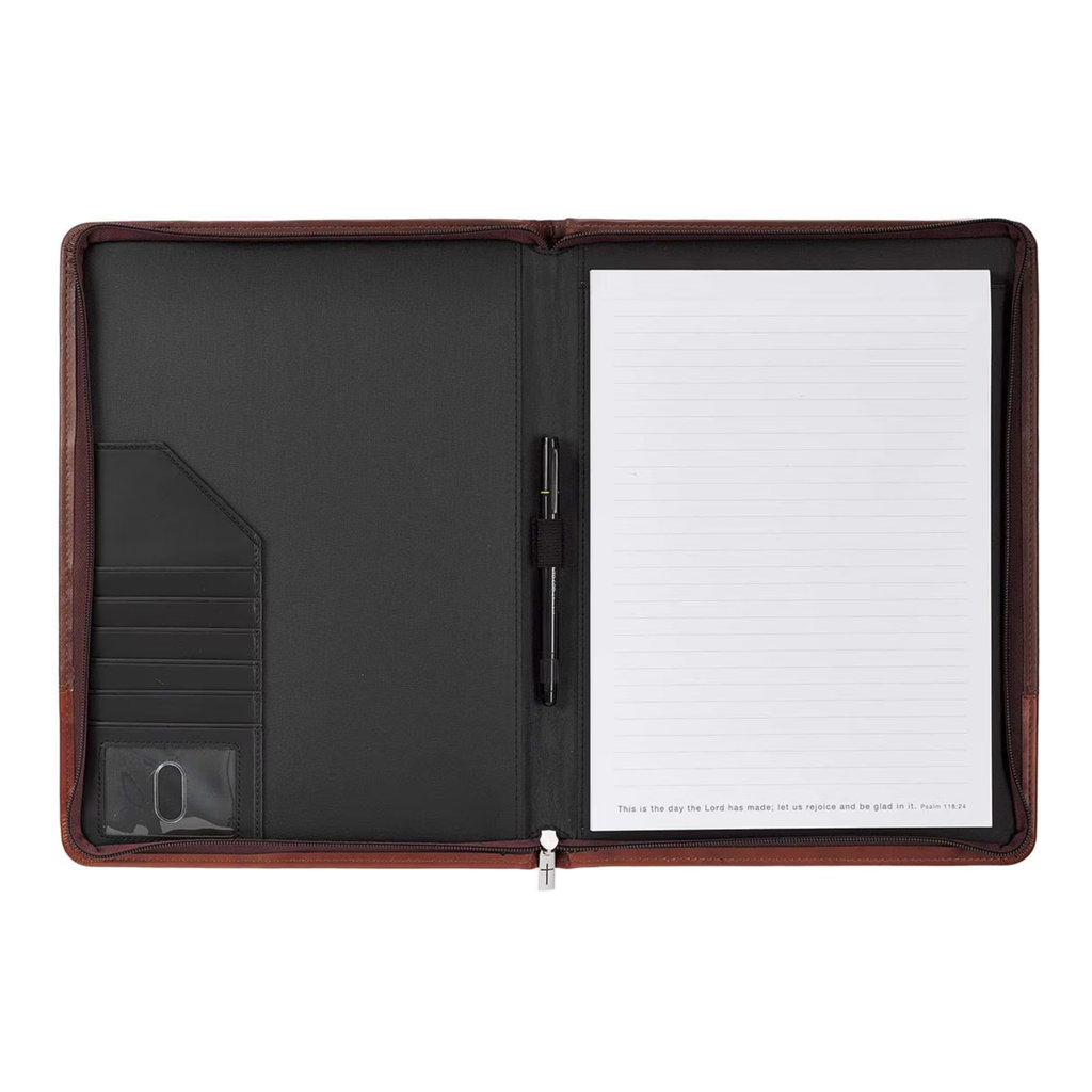 John 3:16 Cross Two-tone Brown Faux Leather Portfolio Folder