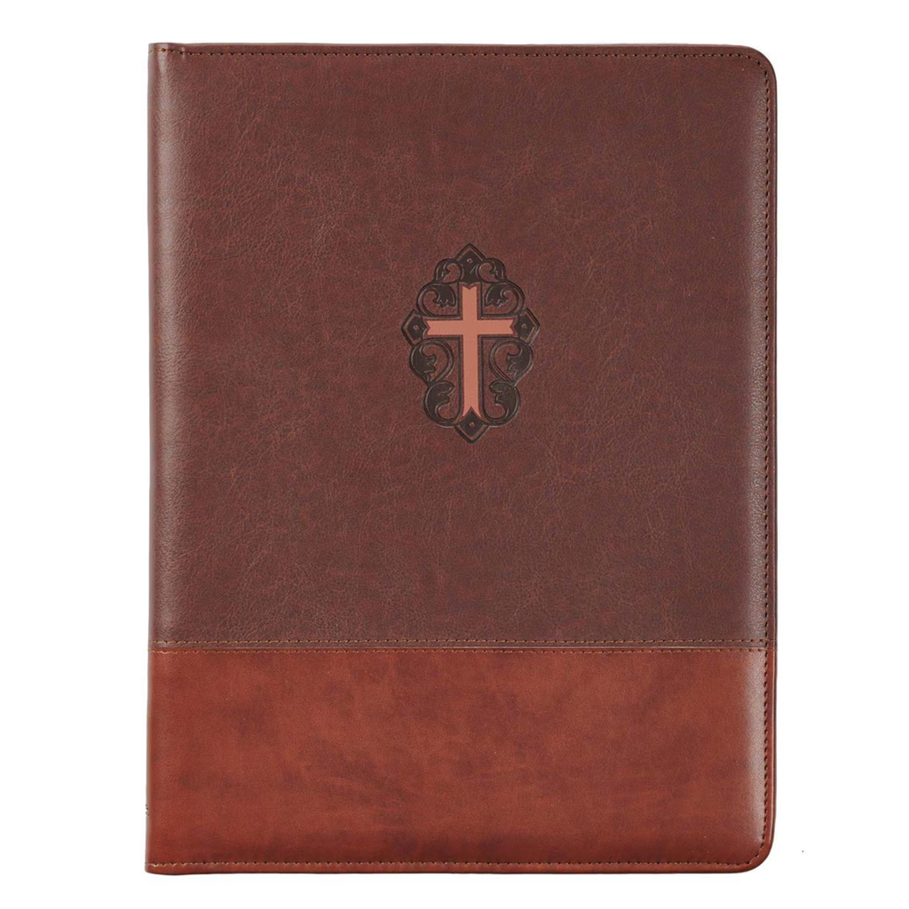 John 3:16 Cross Two-tone Brown Faux Leather Portfolio Folder