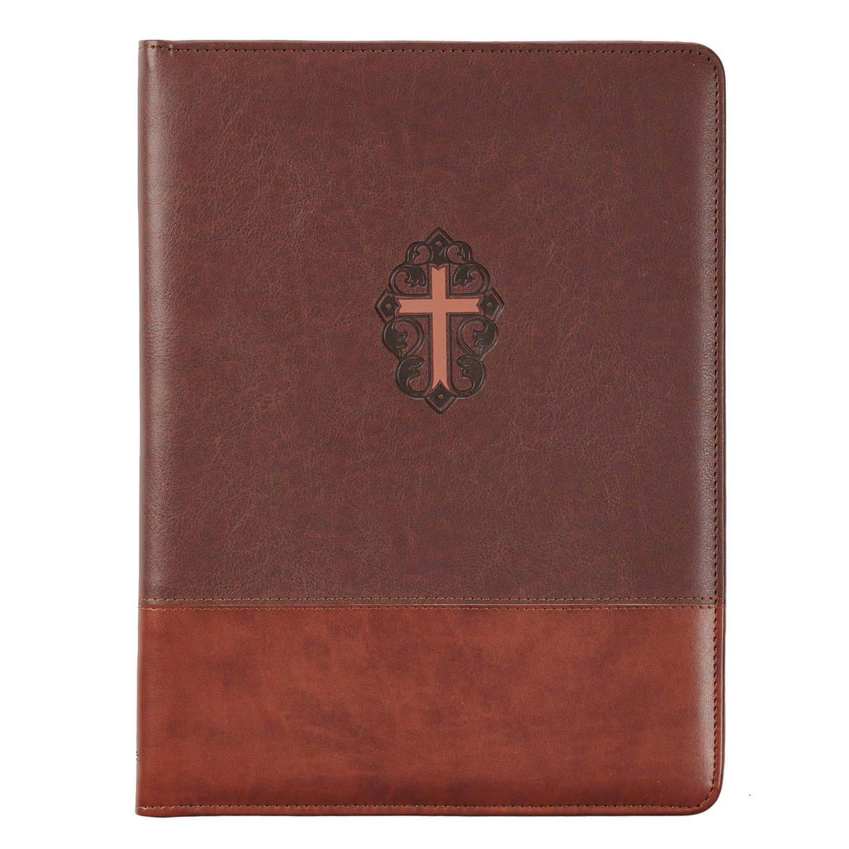 John 3:16 Cross Two-tone Brown Faux Leather Portfolio Folder
