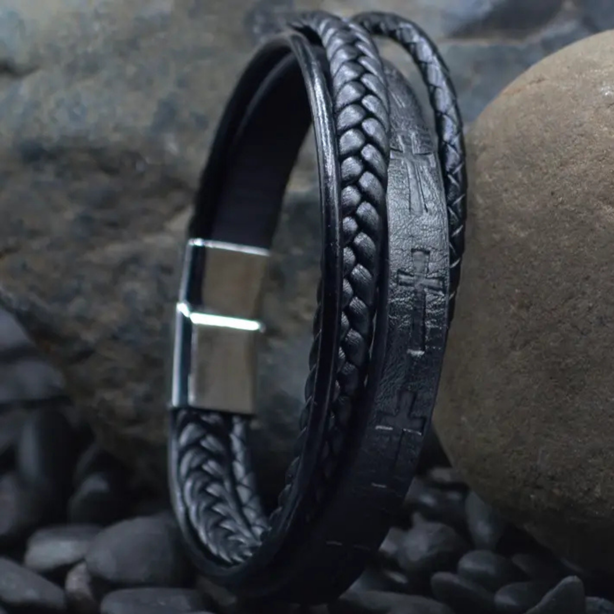Cross Leather Stamped Bracelet - Eden Merry Bracelet