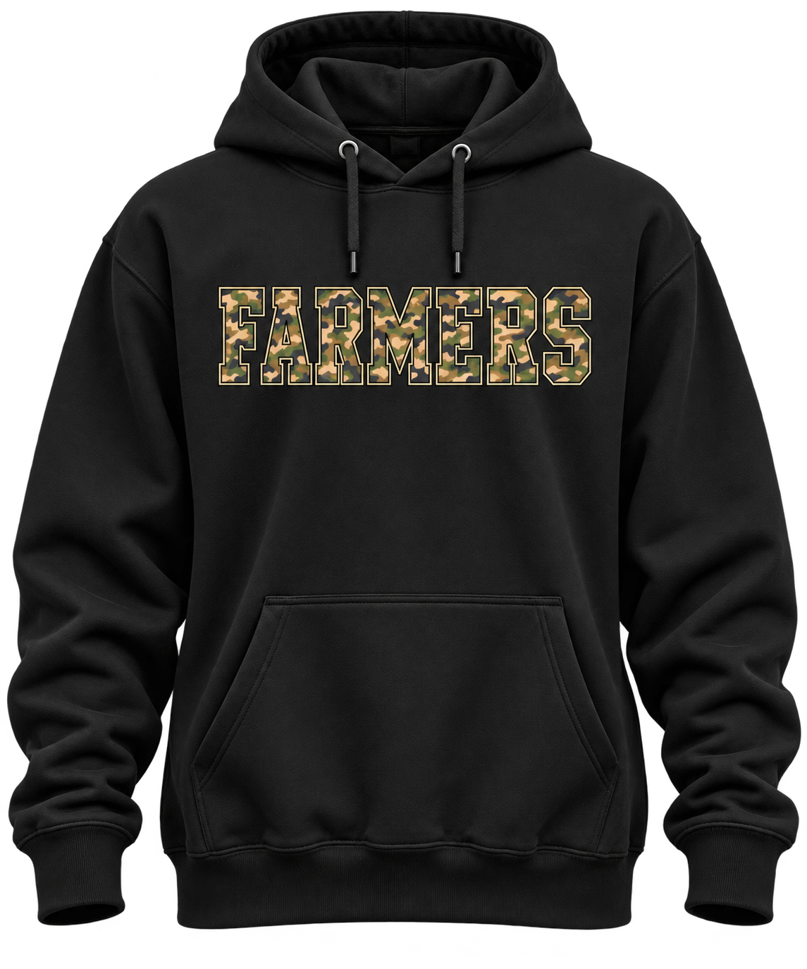 Black FARMERS camo hoodie transparent background
