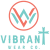 Vibrant Wear Co. official coral and turquoise logo with faith-inspired cross