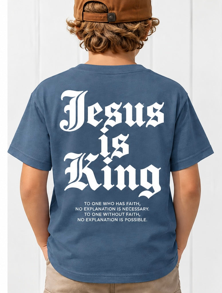 Youth Jesus Is King Indigo Tee back