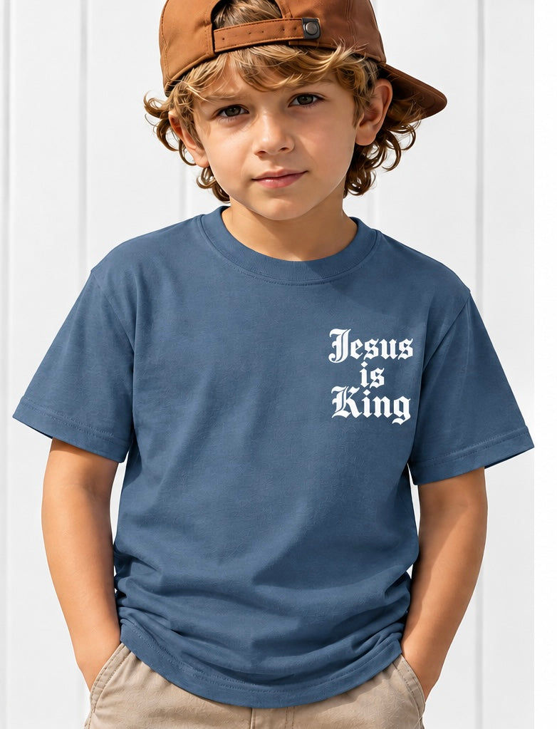 Youth Jesus Is King Indigo Tee front